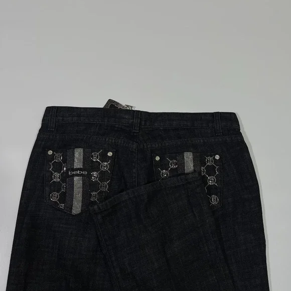 Vintage Y2K Bebe Dark Wash Black Flare Low Rise Jeans Womens Size 31 (34x35) USA - Picture 2 of 9